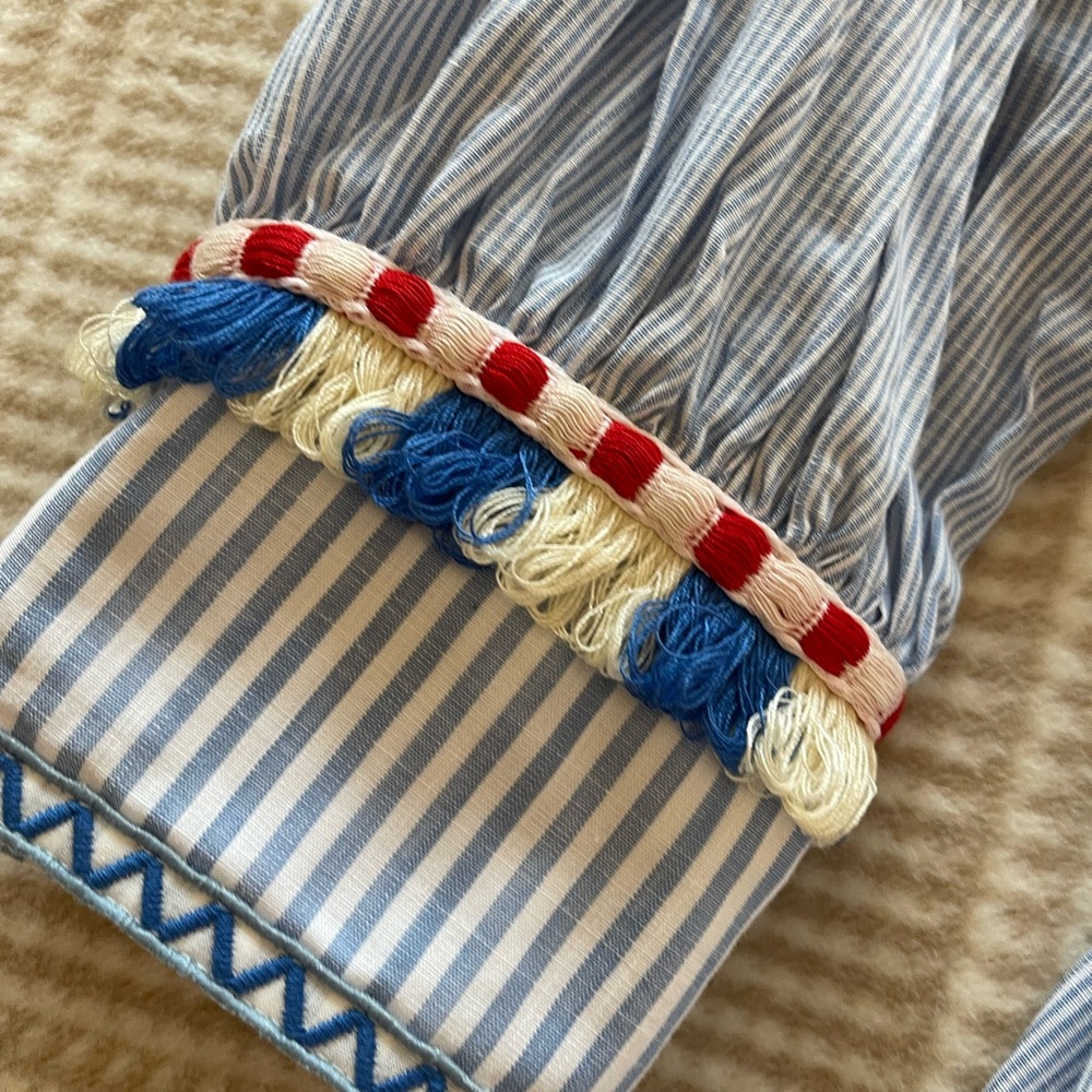 Tuckernuck Striped Blue Dress with Pom Pom Trim - Picture 6 of 9